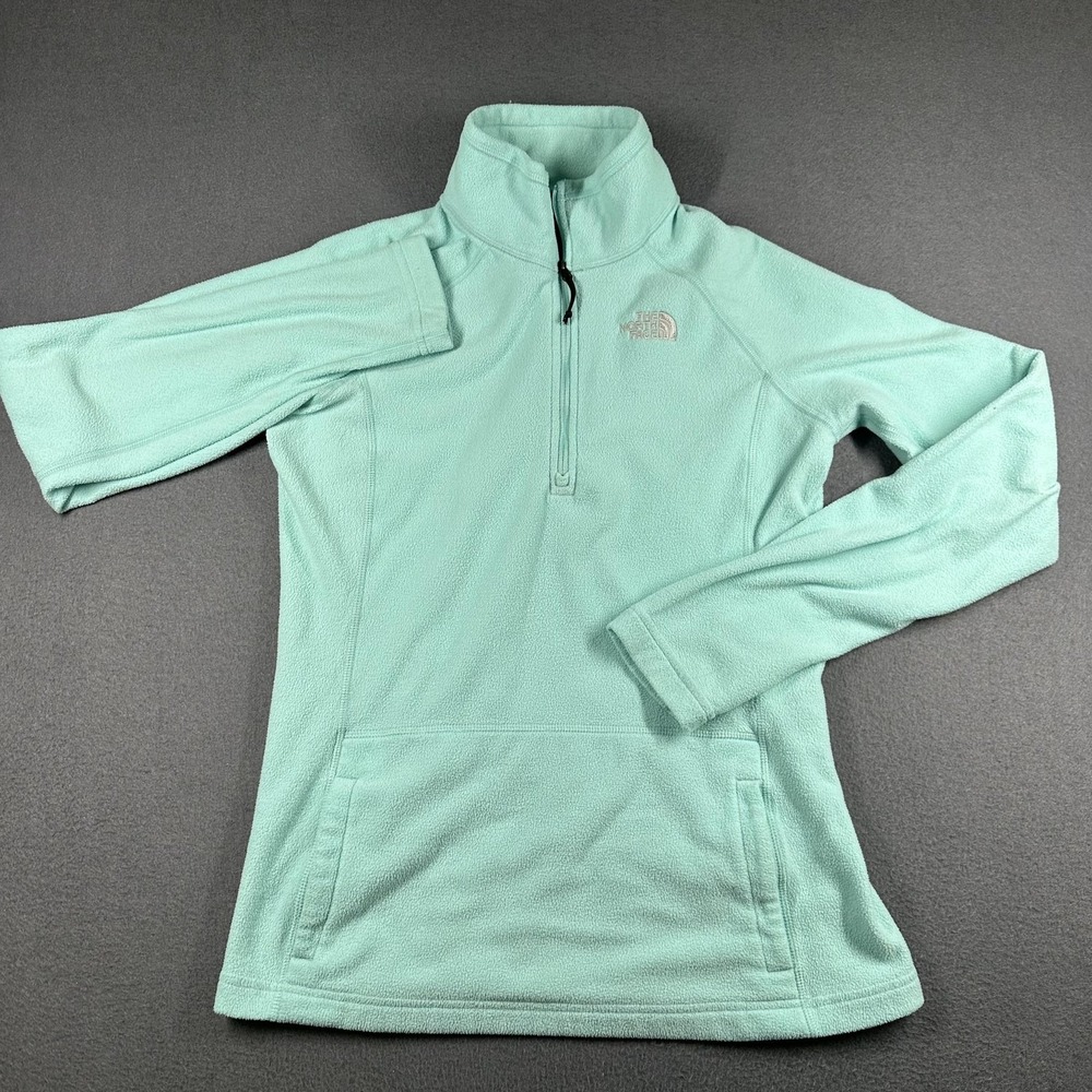 The North Face Pullover Womens Small Green Fleece 1/4 Zip Mock Neck Lightweight